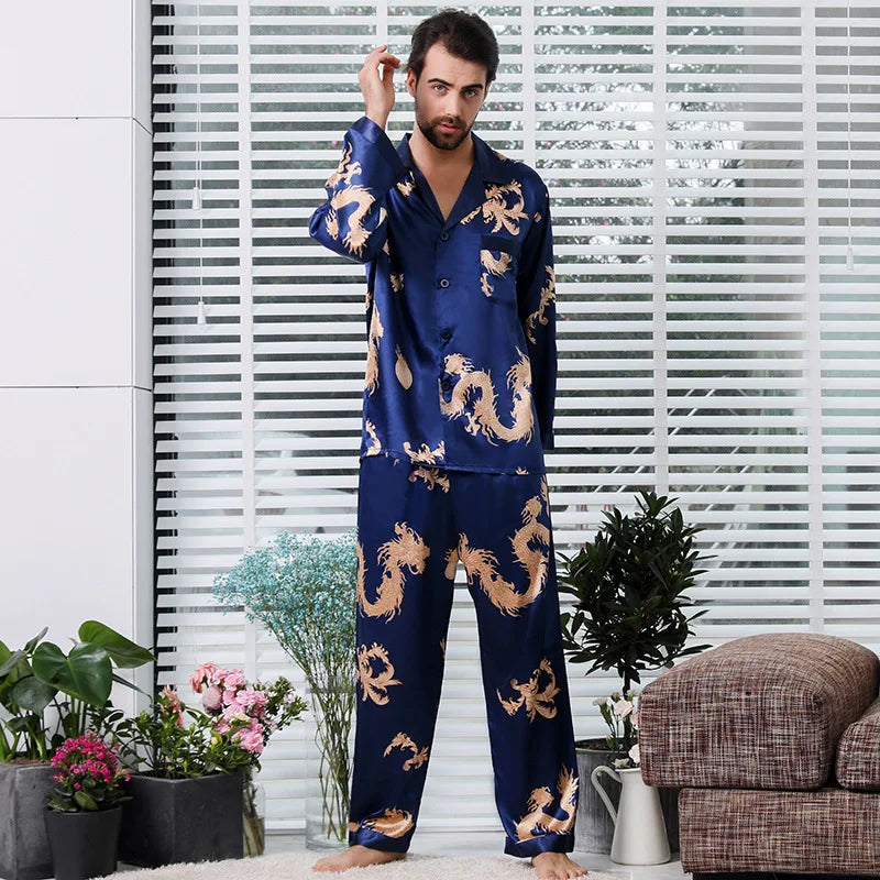 Men Silk Pajamas Pajama Set