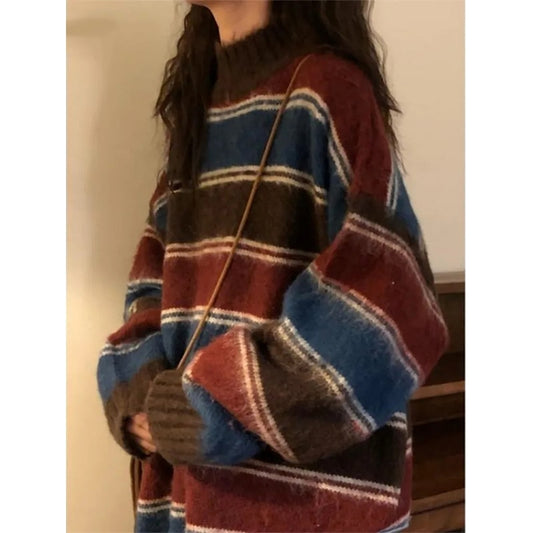 Harajuku Knit Women Oversized Striped Sweater