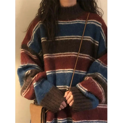Harajuku Knit Women Oversized Striped Sweater