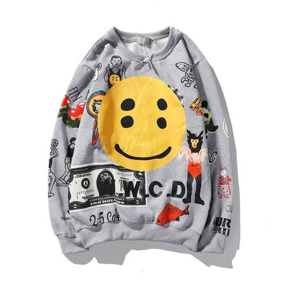 Graffiti Letter Print Velvet Hoodie Sweater