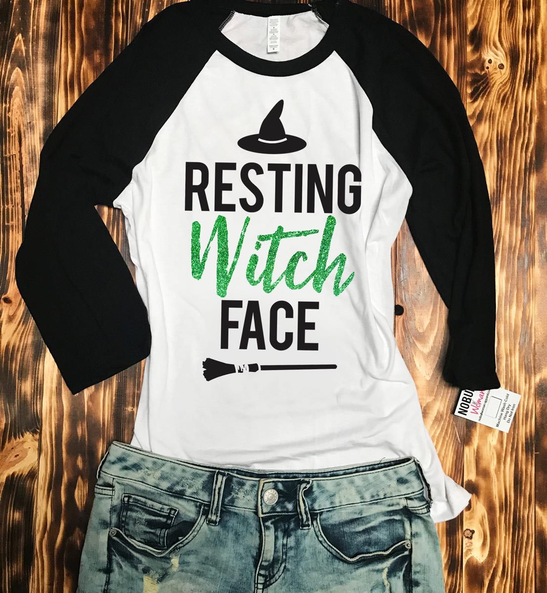 RESTING WITCH FACE Halloween Baseball Tee