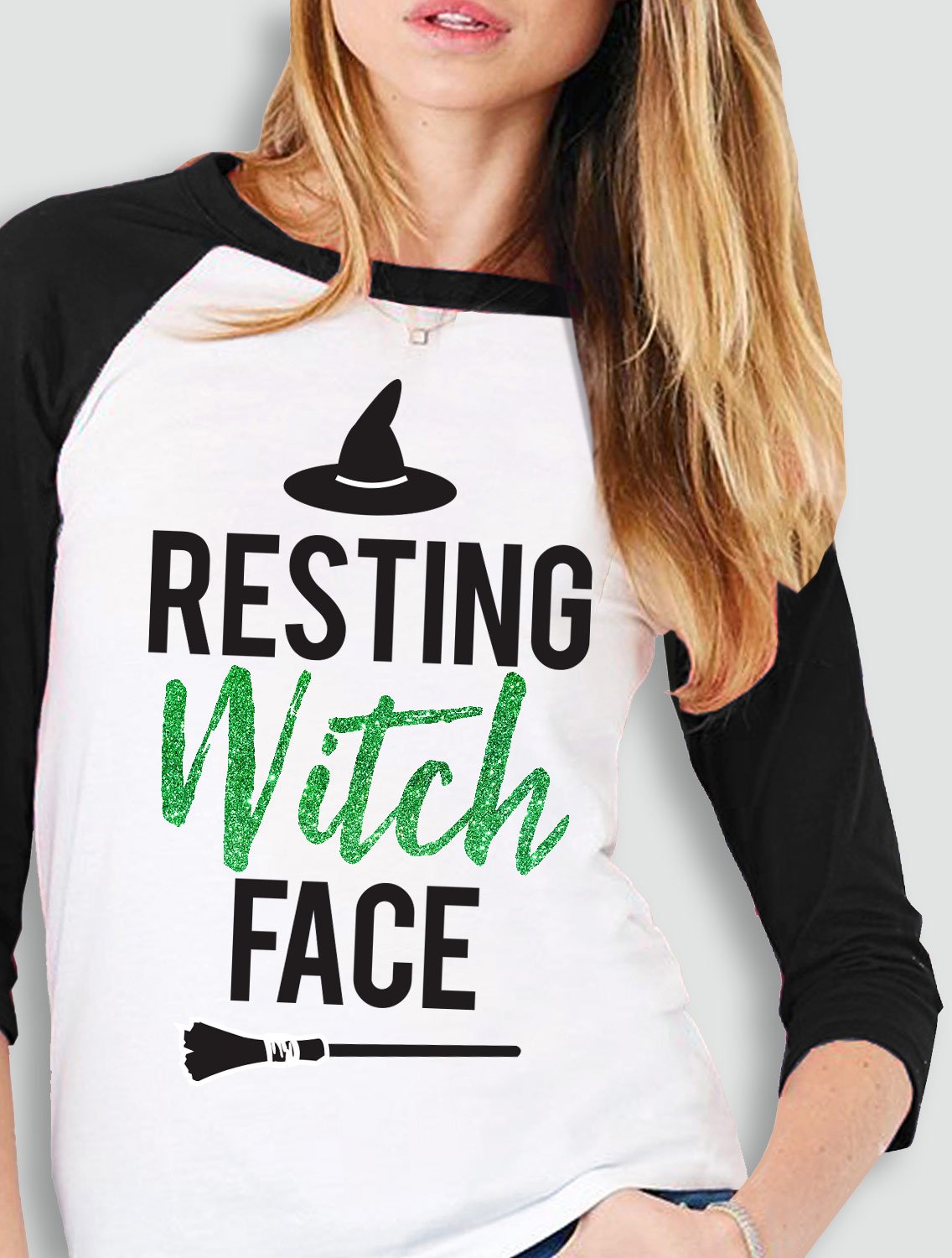 RESTING WITCH FACE Halloween Baseball Tee