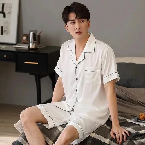 2024 Men's Casual Sleepwear Silk Pajamas Pants Set