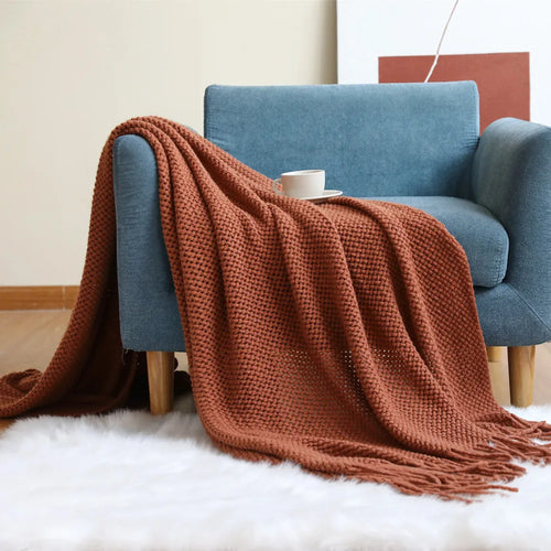 Inya Mustard Nordic Knitted Throw Blanket