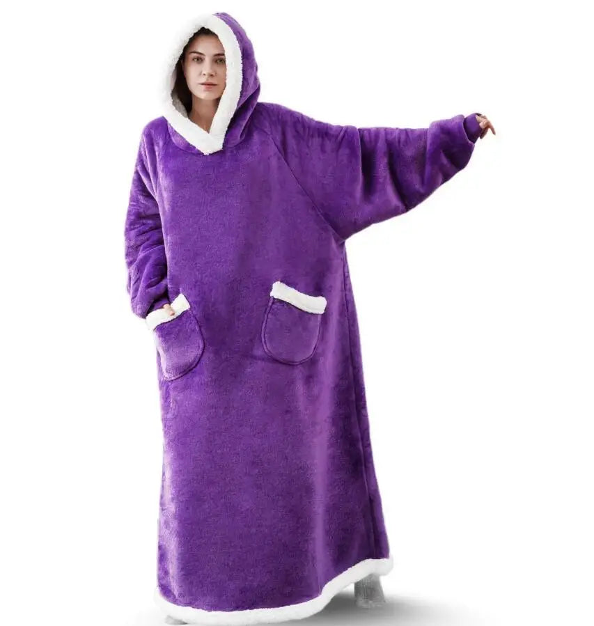 Long Hooded Winter Blanket With Sleeves