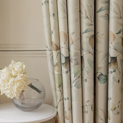 Green Leaves Printed Blackout Curtain