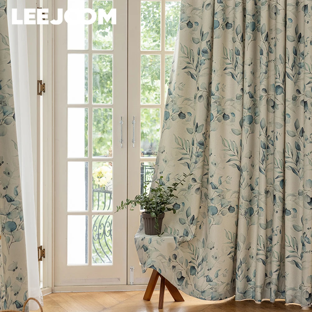 Green Leaves Printed Blackout Curtain