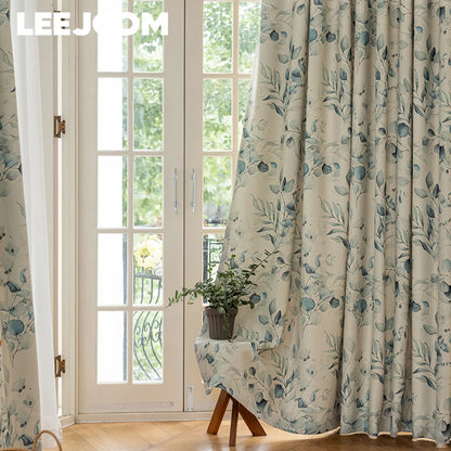 Green Leaves Printed Blackout Curtain