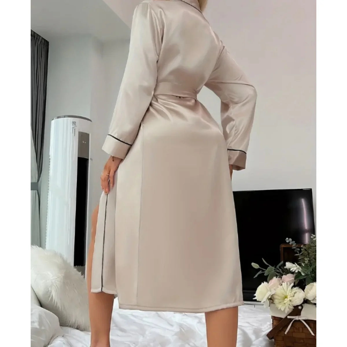 Solid Color Long Ice Silk Pajama
