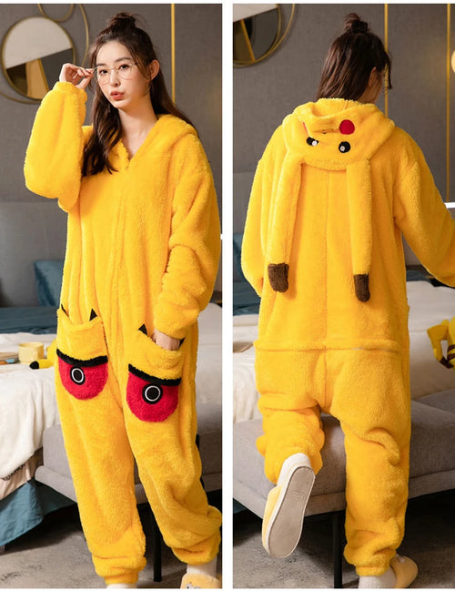 Fleece Cartoon Onesies for Adults - Totoro and Pikachu