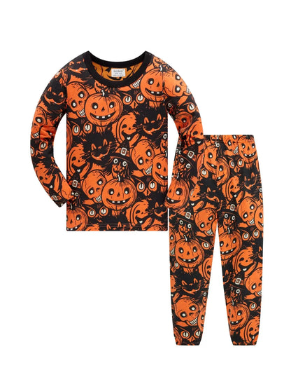 Kids Pumpkin Print Cotton Pajama Set