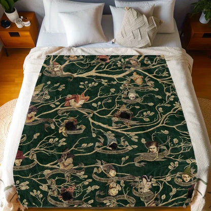 Black Family Tree Print Flannel Fleece Blanket