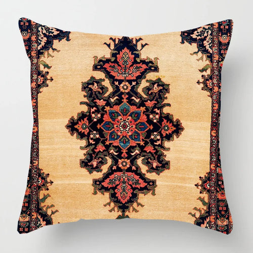 Ethnic Persian Carpet Print Linen Throw Pillow Cover