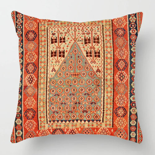 Ethnic Persian Carpet Print Linen Throw Pillow Cover