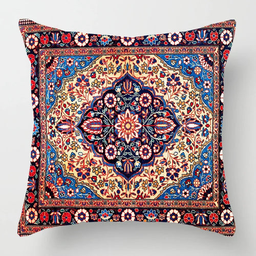 Ethnic Persian Carpet Print Linen Throw Pillow Cover