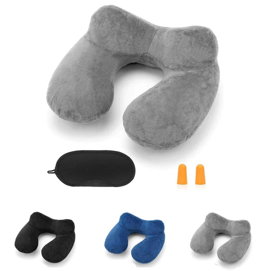 Inflatable Travel Pillow with Soft Velvet Cover