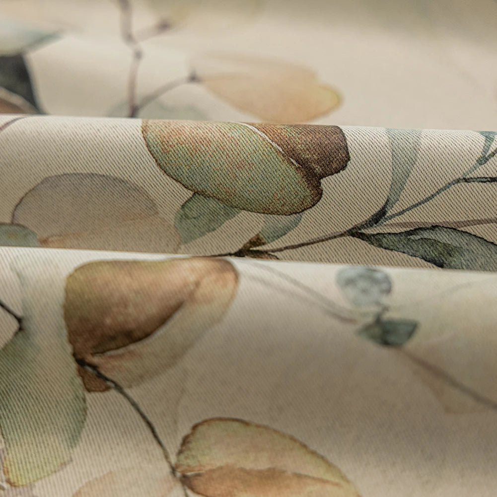 Green Leaves Printed Blackout Curtain