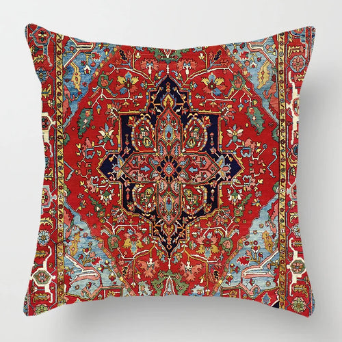 Ethnic Persian Carpet Print Linen Throw Pillow Cover