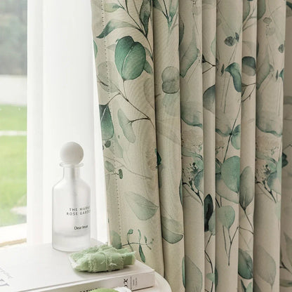 Green Leaves Printed Blackout Curtain