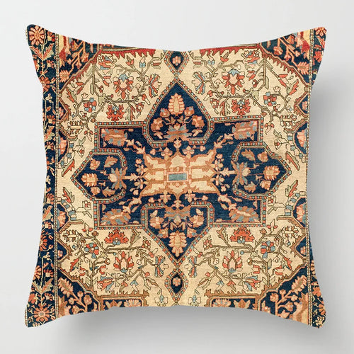 Ethnic Persian Carpet Print Linen Throw Pillow Cover