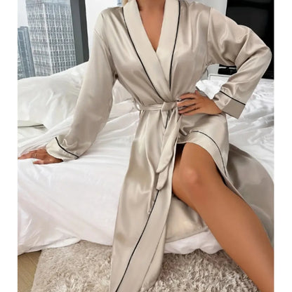 Solid Color Long Ice Silk Pajama