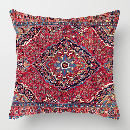 Ethnic Persian Carpet Print Linen Throw Pillow Cover