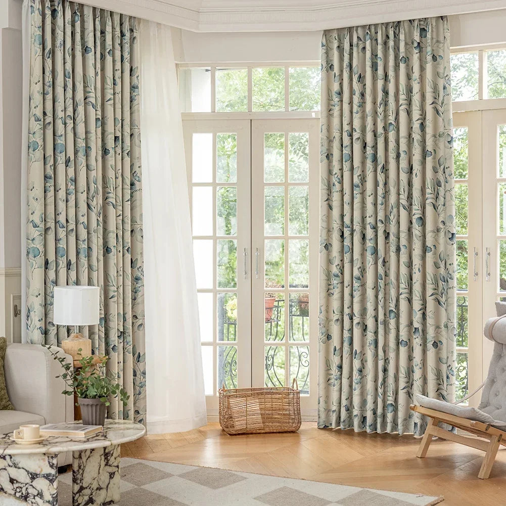 Green Leaves Printed Blackout Curtain