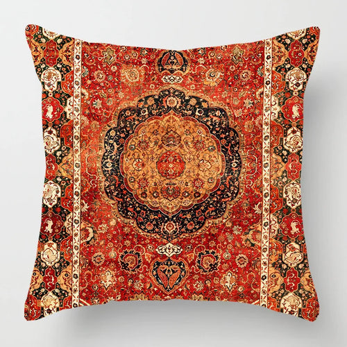 Ethnic Persian Carpet Print Linen Throw Pillow Cover