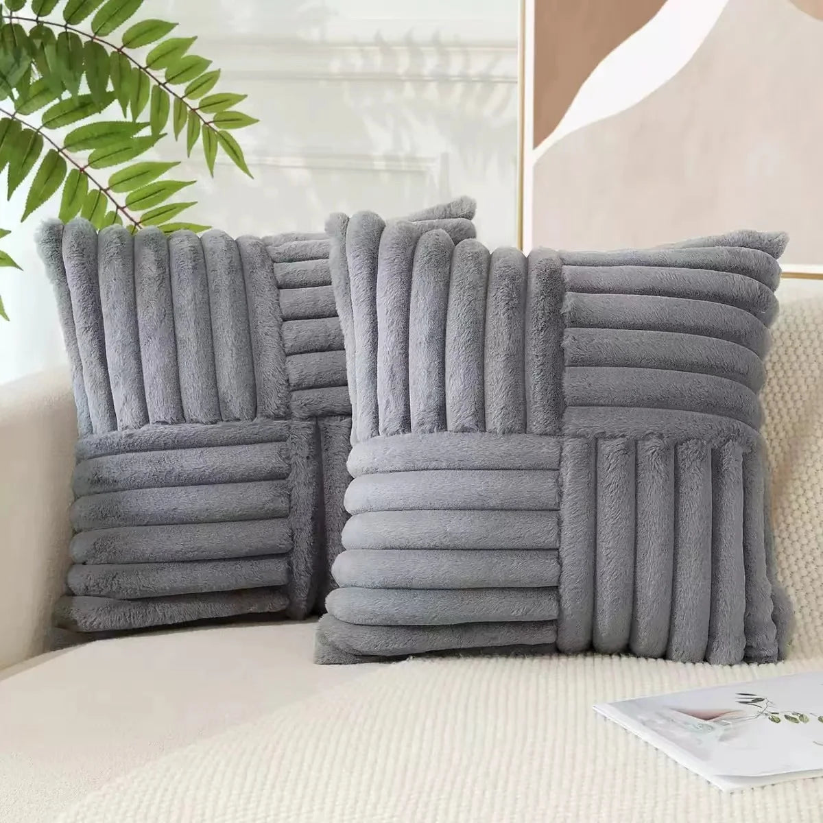 2pcs Artificial Plush Throw Pillow Covers