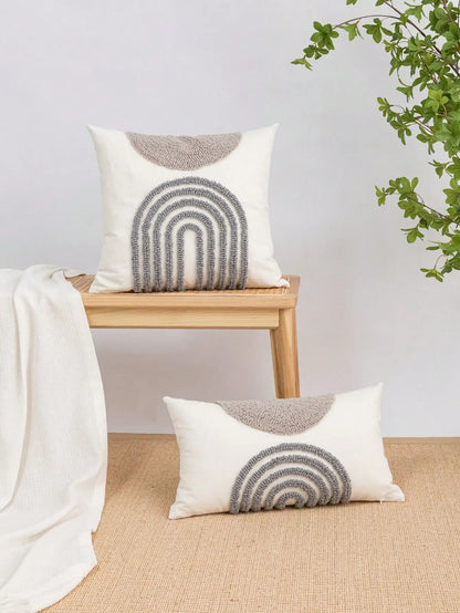 Throw Pillow Cover with Semicircular Geometric Patterns