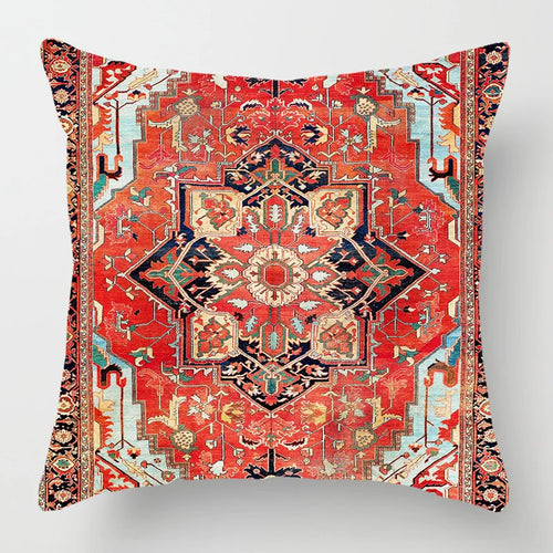 Ethnic Persian Carpet Print Linen Throw Pillow Cover