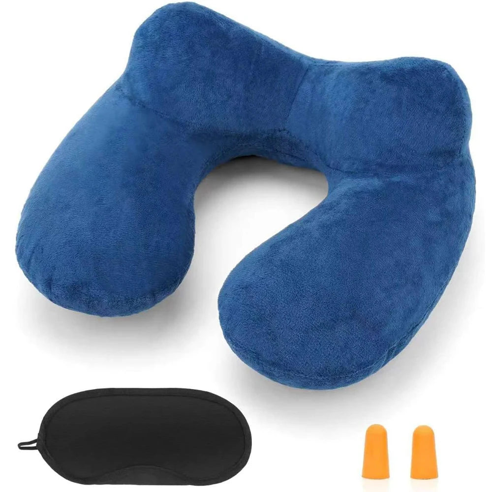 Inflatable Travel Pillow with Soft Velvet Cover