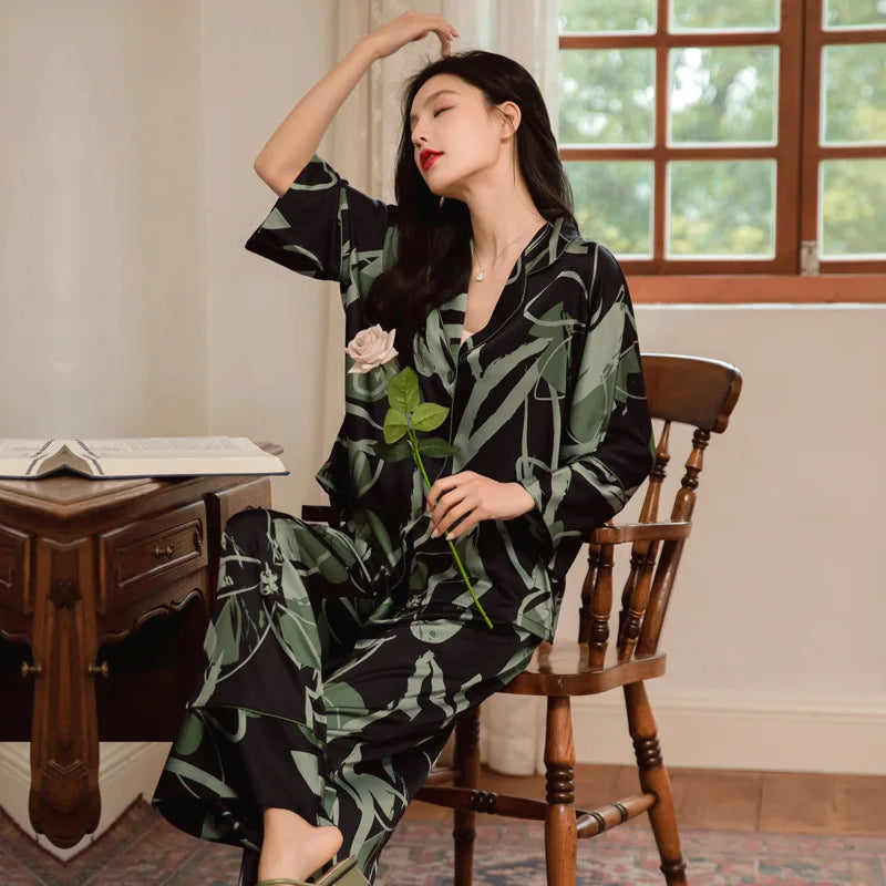 Premium Women's Ice Silk Pajama Set