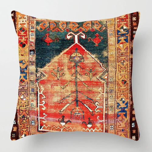 Ethnic Persian Carpet Print Linen Throw Pillow Cover