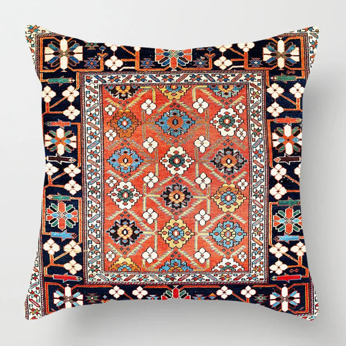 Ethnic Persian Carpet Print Linen Throw Pillow Cover