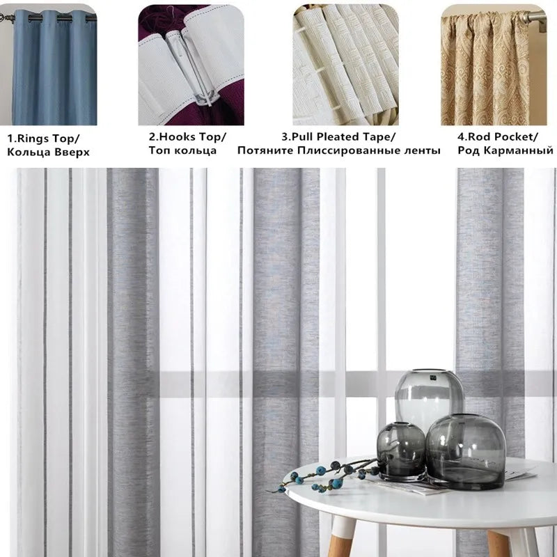 Stripped Window Sheer Curtain Bedroom Curtains