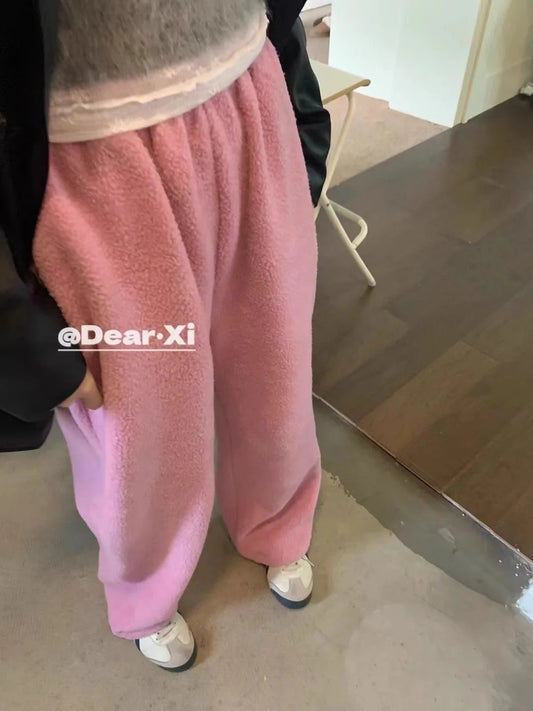 Pink Fluffy Lambswool Joggers for Women