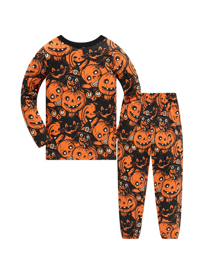 Kids Pumpkin Print Cotton Pajama Set