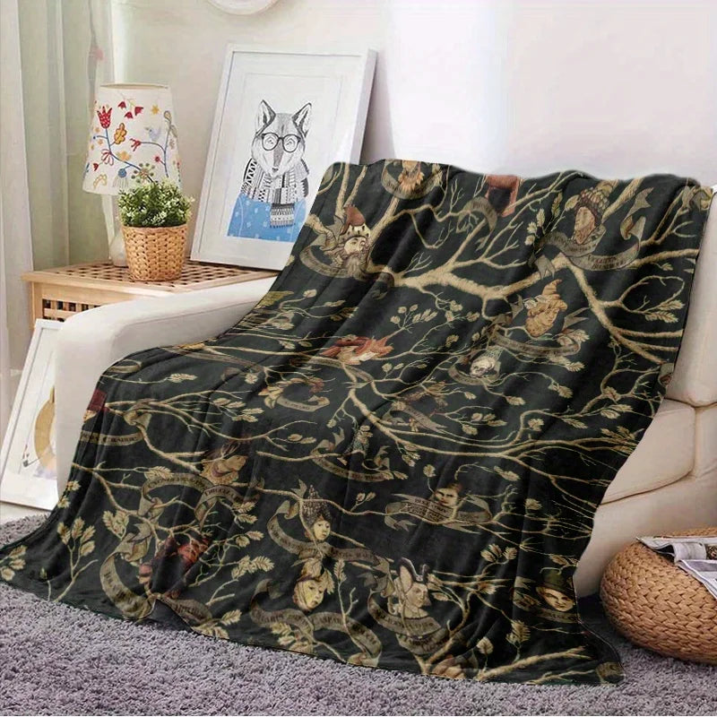 Black Family Tree Print Flannel Fleece Blanket