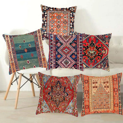 Ethnic Persian Carpet Print Linen Throw Pillow Cover