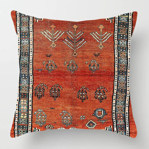 Ethnic Persian Carpet Print Linen Throw Pillow Cover