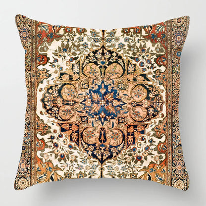 Ethnic Persian Carpet Print Linen Throw Pillow Cover