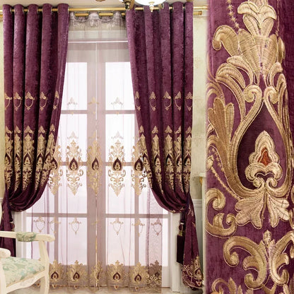 European Embroidered Velvet Curtains for Living Room