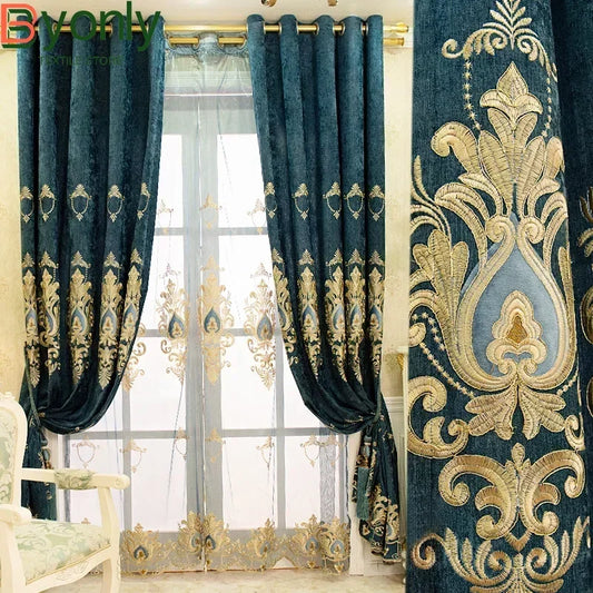 European Embroidered Velvet Curtains for Living Room