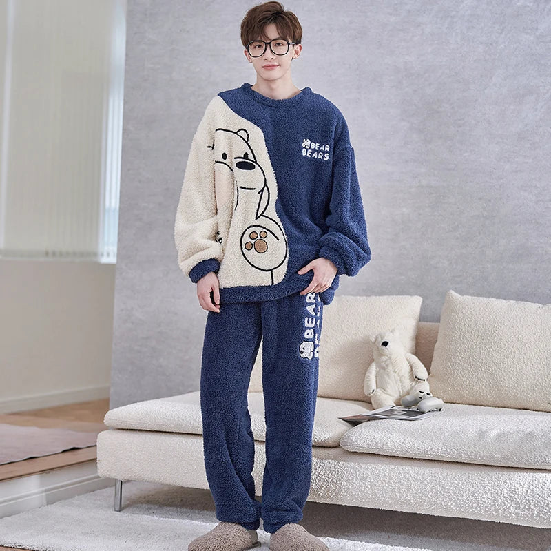 FUNISHI Coral Fleece Pajama Set for Men
