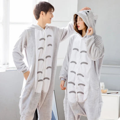 Fleece Cartoon Onesies for Adults - Totoro and Pikachu