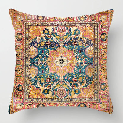 Ethnic Persian Carpet Print Linen Throw Pillow Cover