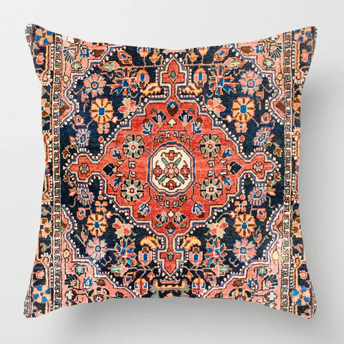 Ethnic Persian Carpet Print Linen Throw Pillow Cover