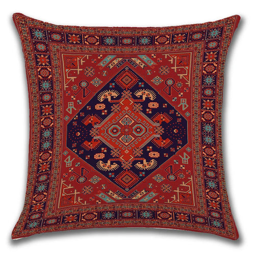 Ethnic Persian Carpet Print Linen Throw Pillow Cover