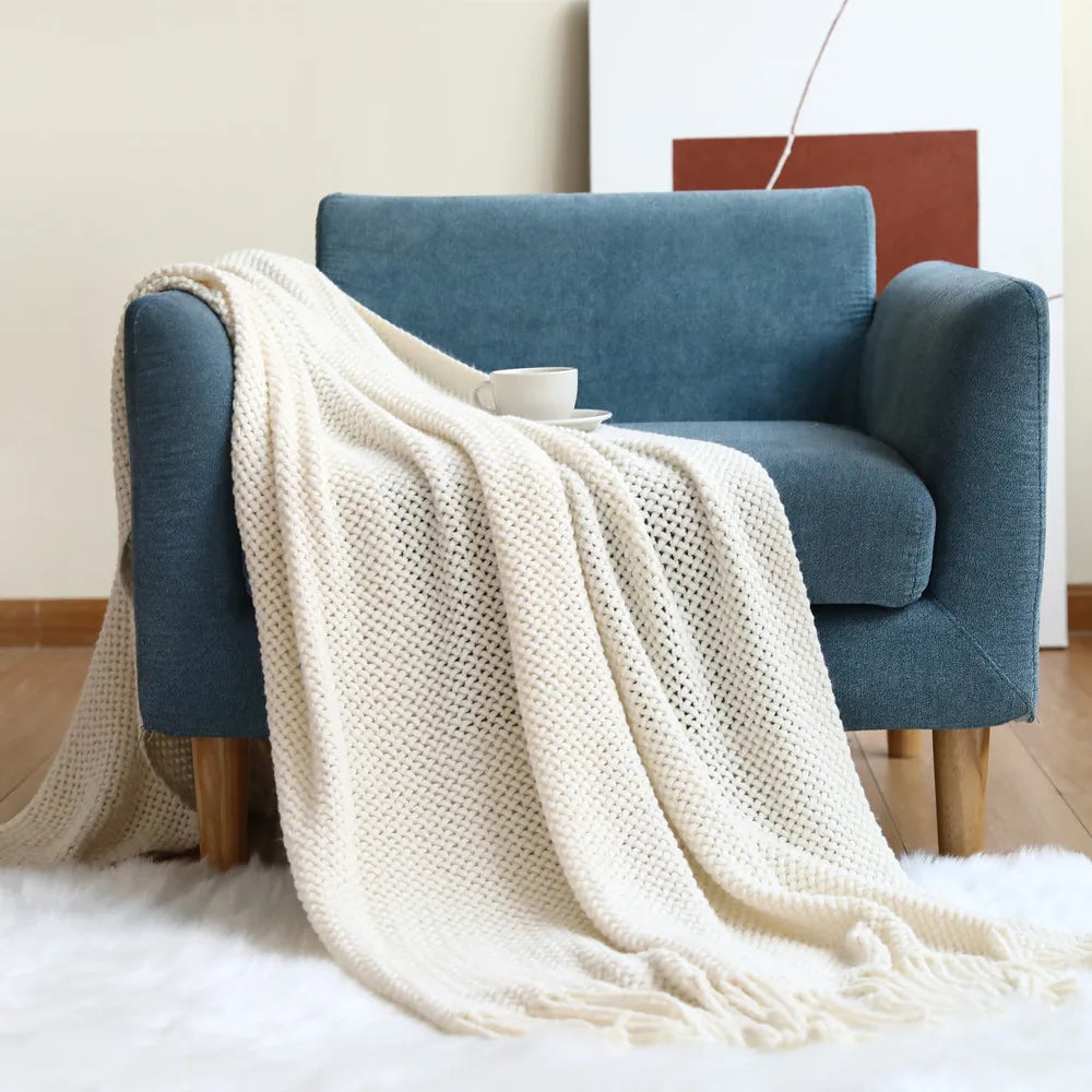 Inya Mustard Nordic Knitted Throw Blanket